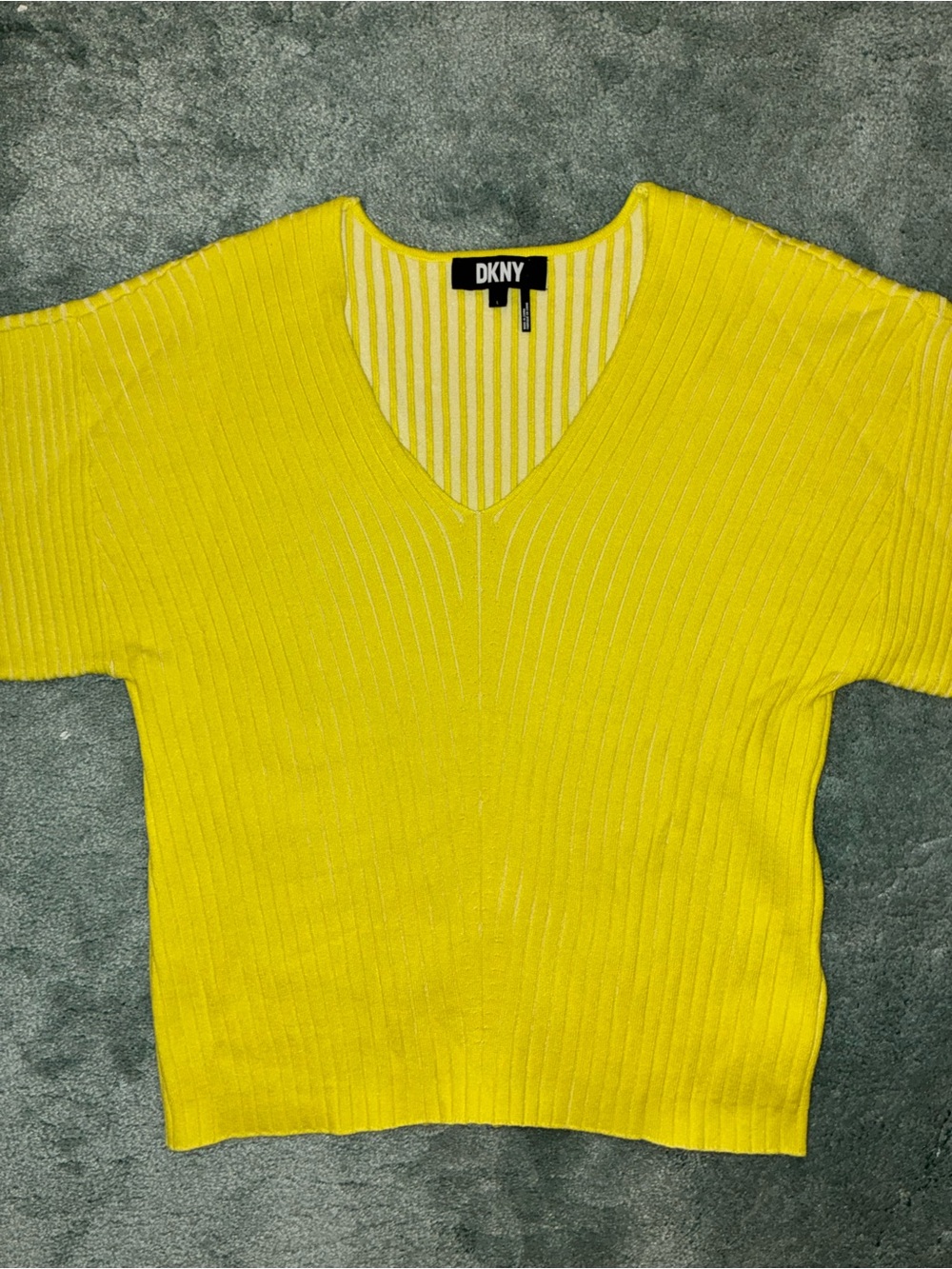 DKNY neon yellow v-neck sweater sz L